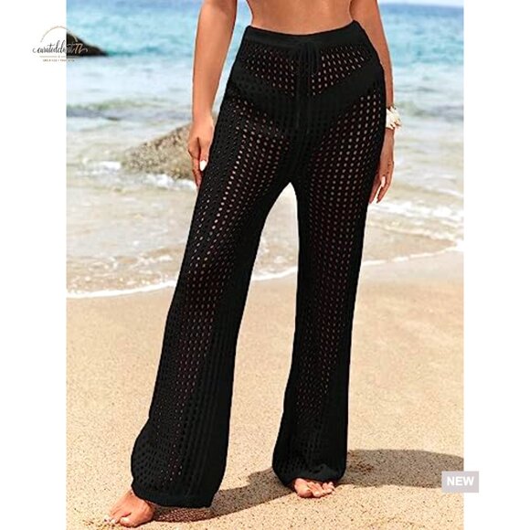 Small Hollow Out Drawstring Beach Cover Up Pants High Waist - Picture 5 of 5